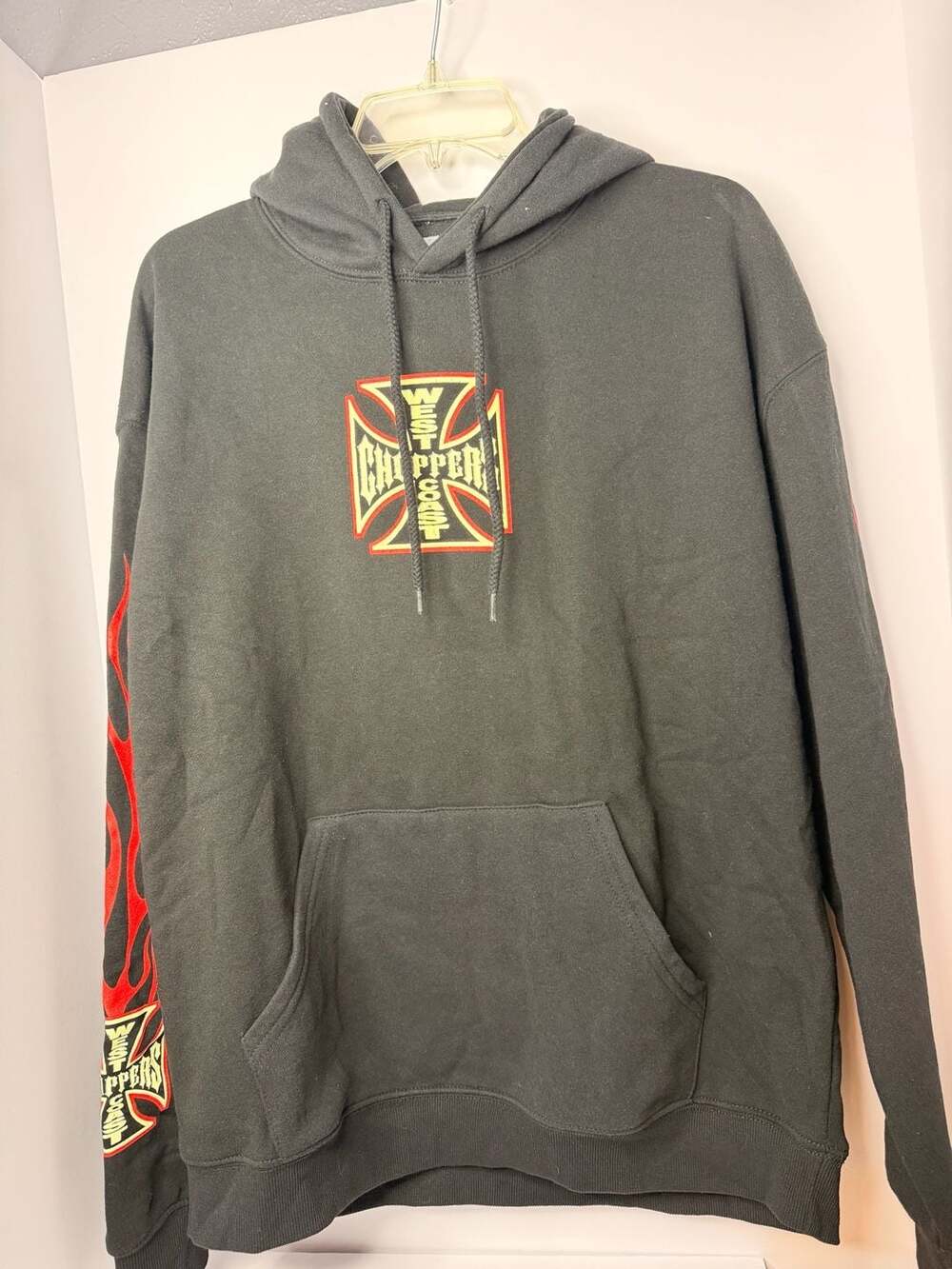 West Coast Choppers Vintage Y2K Flame Cross Logo Pullover Hoodie Black Large